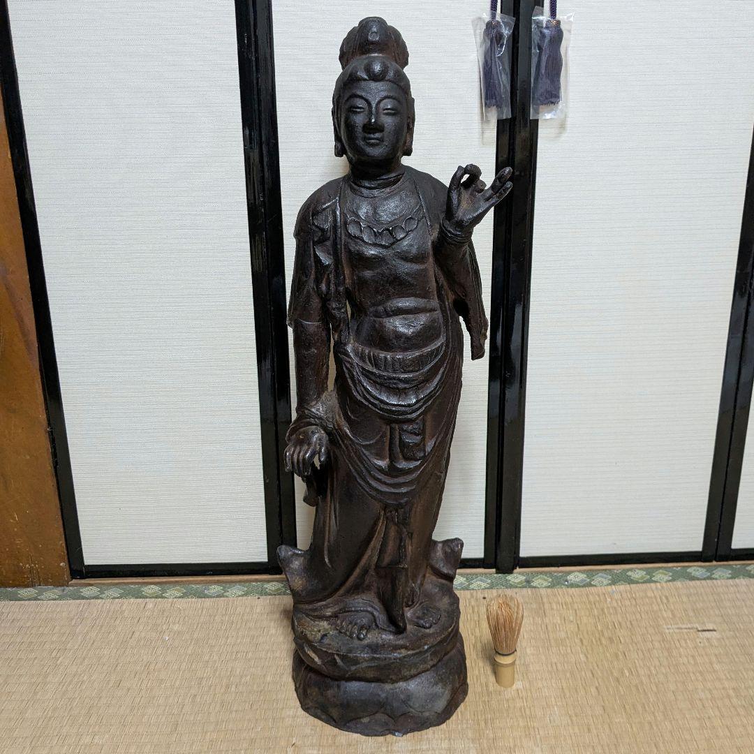 備前焼 観音菩薩立像 仏像 置物 細工物 仏教 観音様 在銘 作家作品 塑像