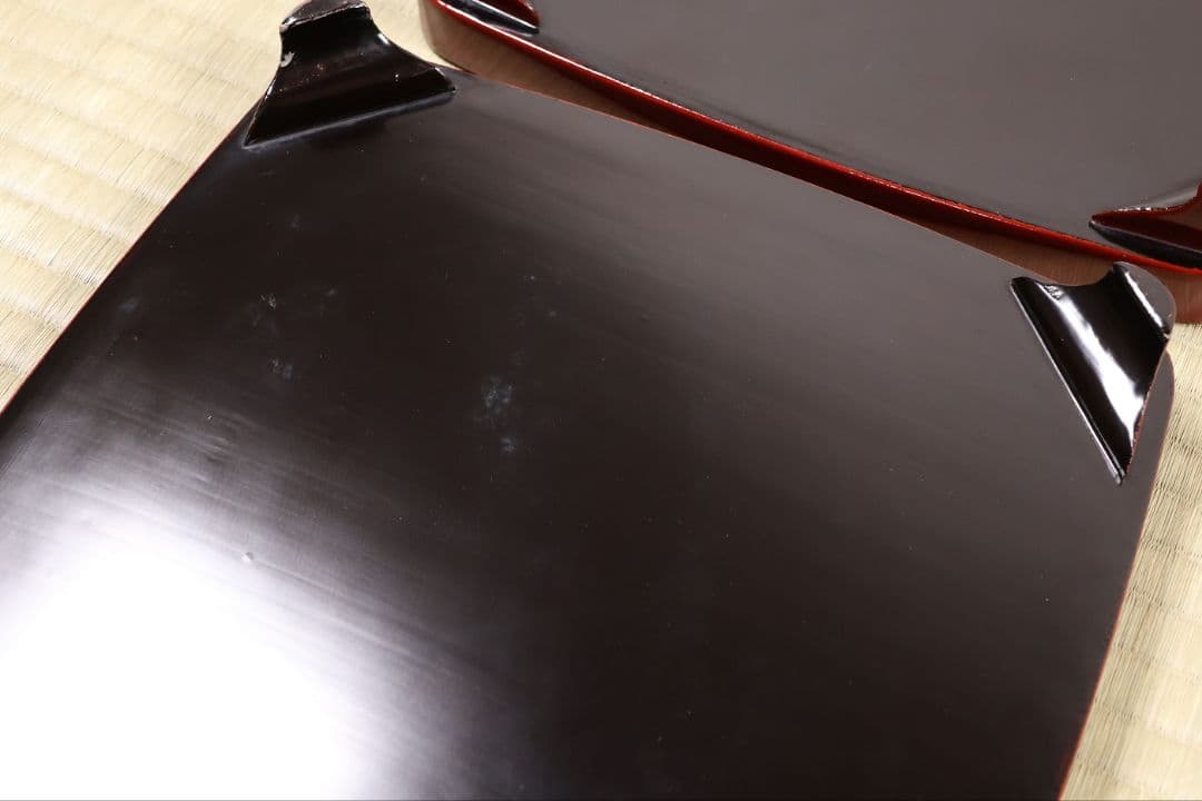 木製漆器 竹鶏蒔絵 吸物膳 五客 溜塗 黒塗 足付 四方膳 茶懐石 CM386