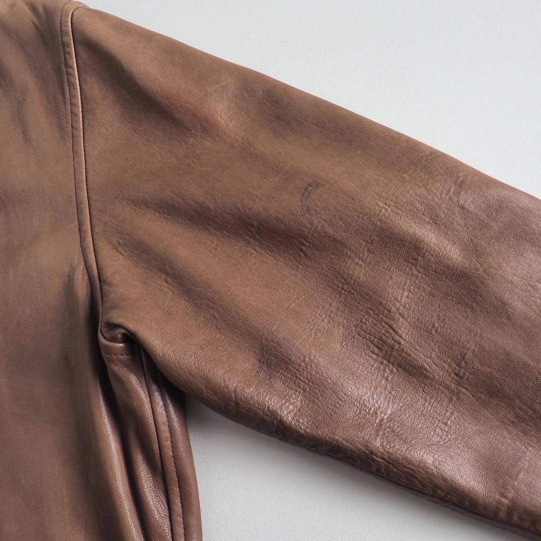 ラルフローレン　羊皮　レザージャケット　ブラウン　裏地チェック