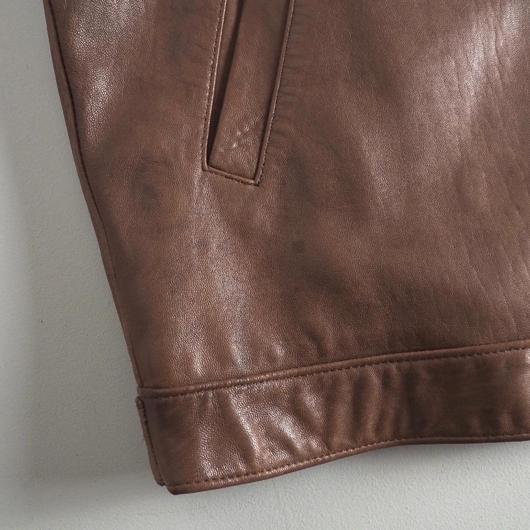 ラルフローレン　羊皮　レザージャケット　ブラウン　裏地チェック