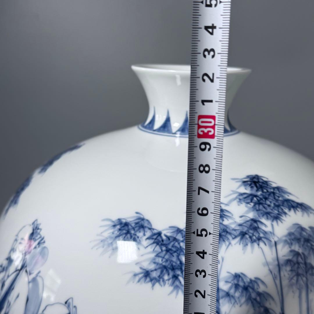 人間国宝　井上萬二　染付竹林賢人図花瓶　高32cm！　最高位大作　銘　萬二作