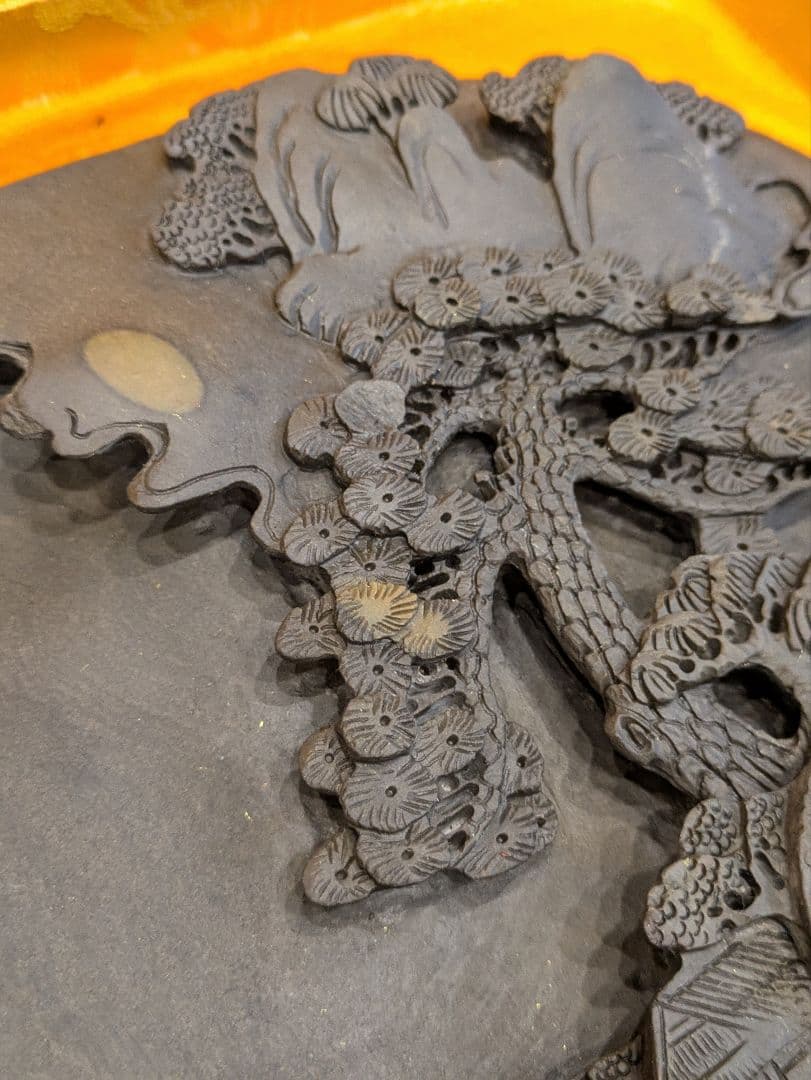 ❛ 中国硯 すずり 手彫り 端渓硯 天然石端渓石 松 習字 飾り