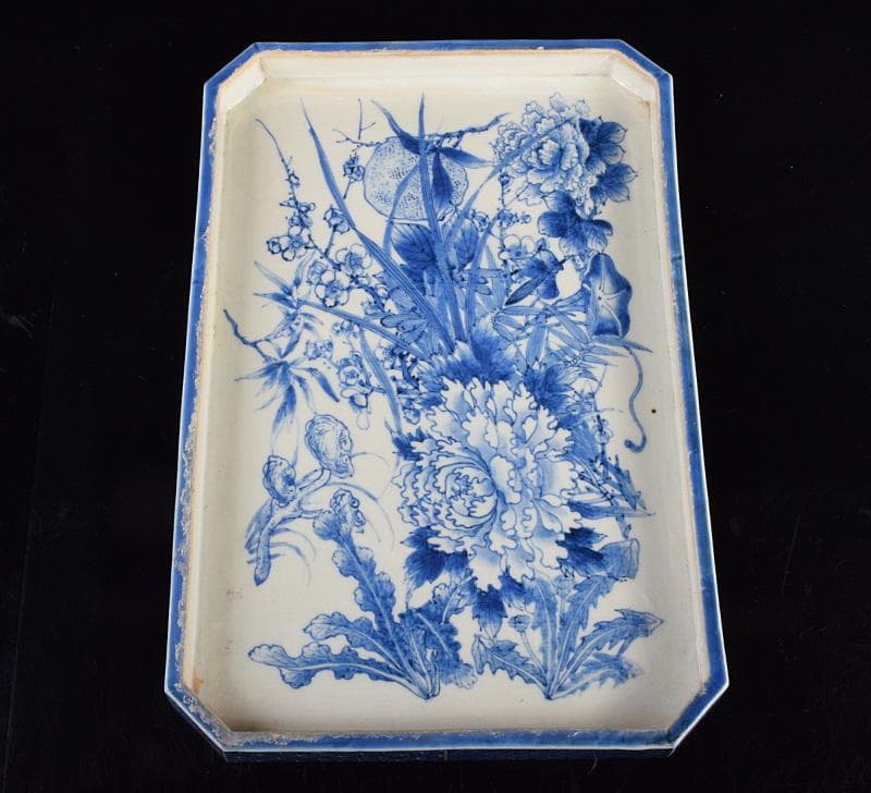 ドラ公式アカウント　中国　青花四君子草花文　長角皿　C　R3355