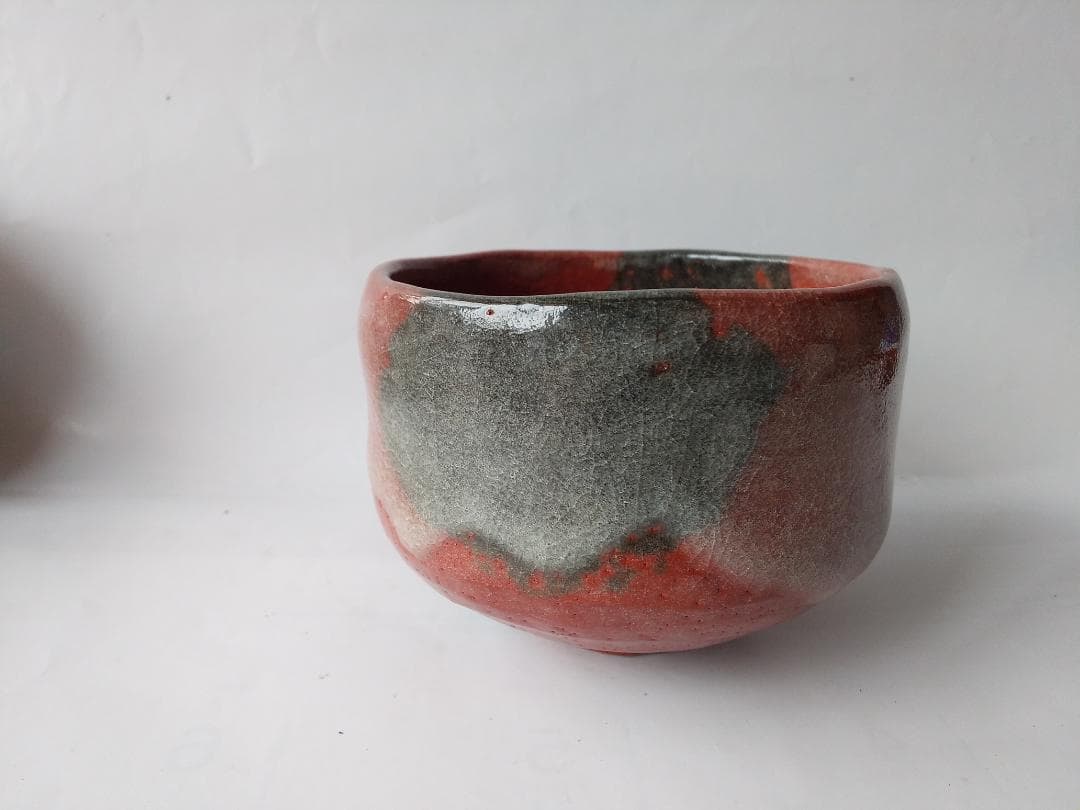 松雲窯 泉喜仙 作 赤茶碗 赤楽 大樋焼 共箱 共布 栞 茶道具 抹茶碗 美品
