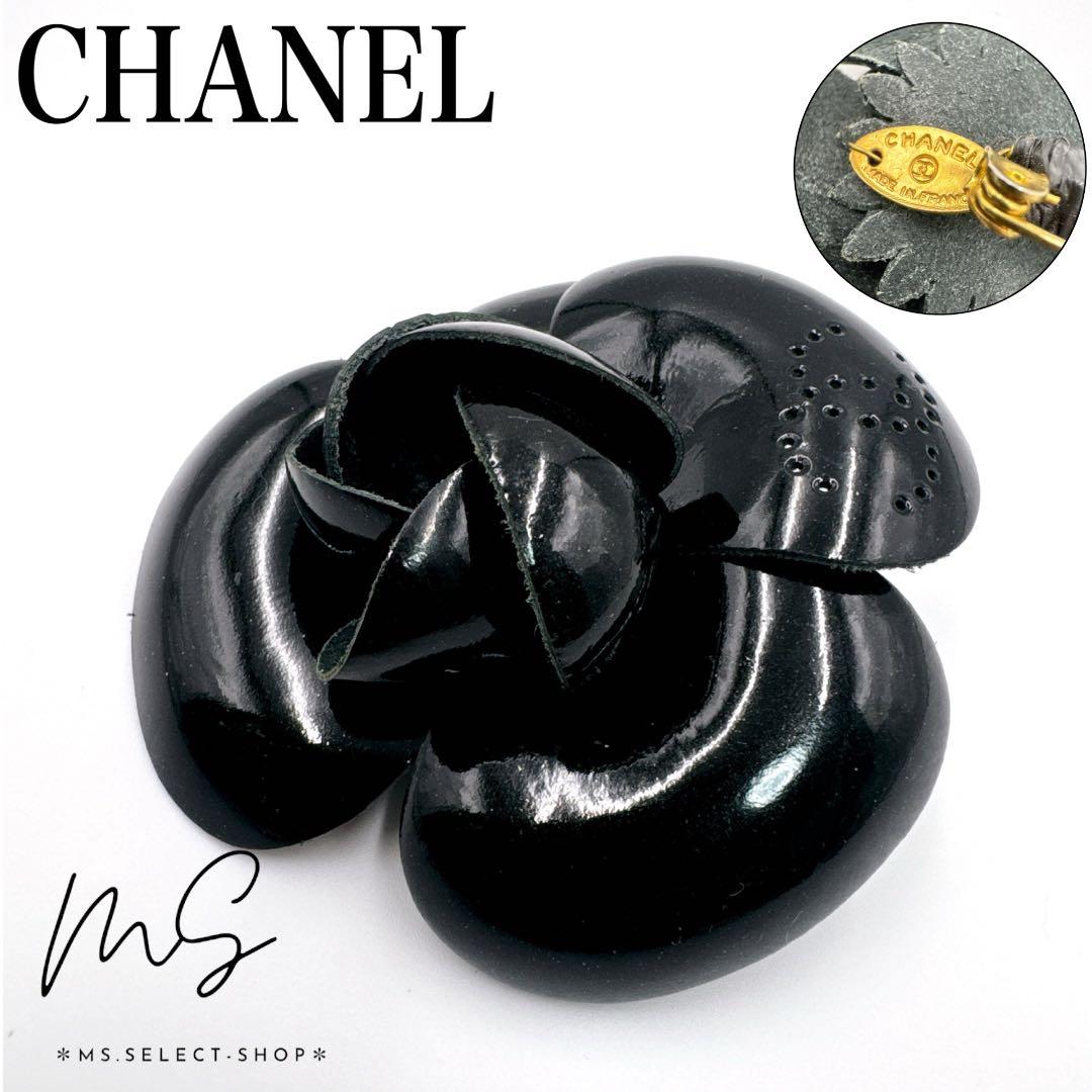 希少◆CHANEL◆シャネル カメリア コサージュ ブローチ 黒 ココマーク