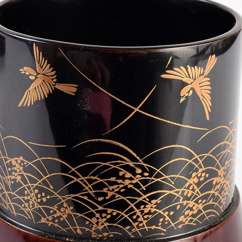 茶道具　中林星山作　秋草鳥蒔絵　茶器　共箱　V　8364