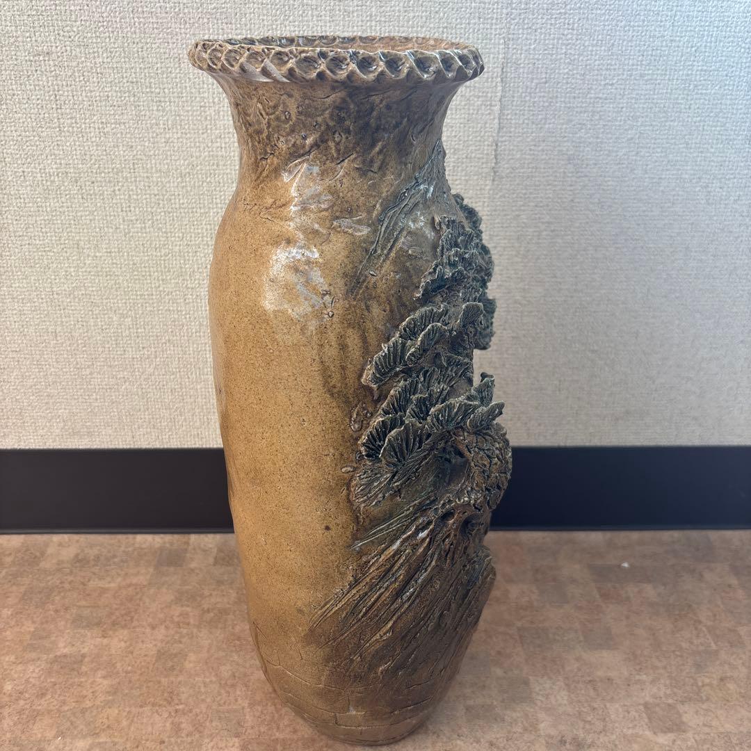 中国美術　彫刻 陶器製　置物　中国古玩美術 花瓶 山水画 焼き物 高さ49センチ