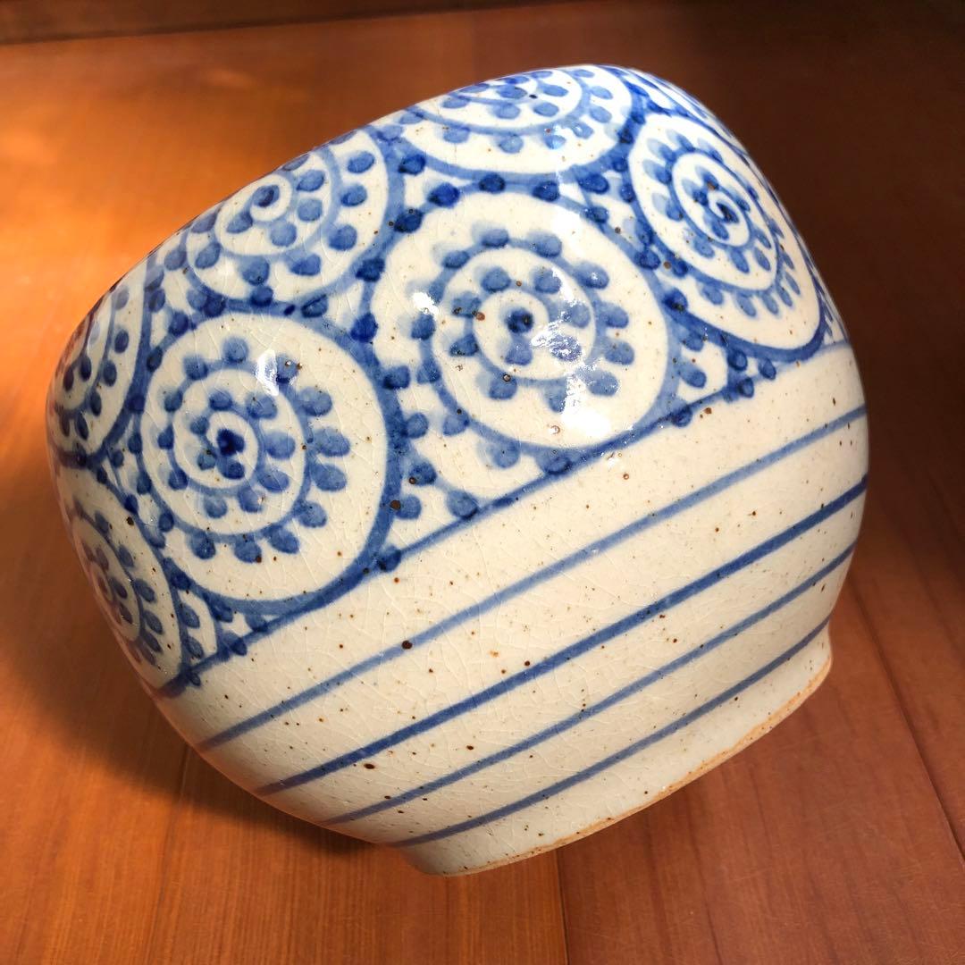 信楽焼 蛸唐草文様 火鉢鉢カバー青い渦巻き柄 日本伝統工芸品