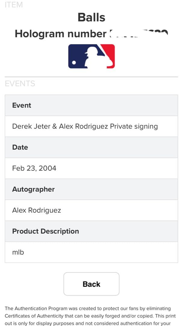 コ*ジ様 アレックスロドリゲス　直筆サインボール