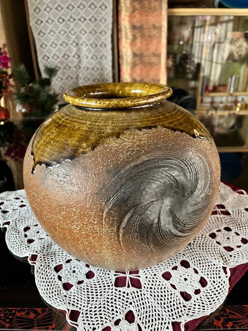 信楽焼 壺銘有 時代 古作 花器 花入 華道具 置物 古美術 在名 陶印 骨董