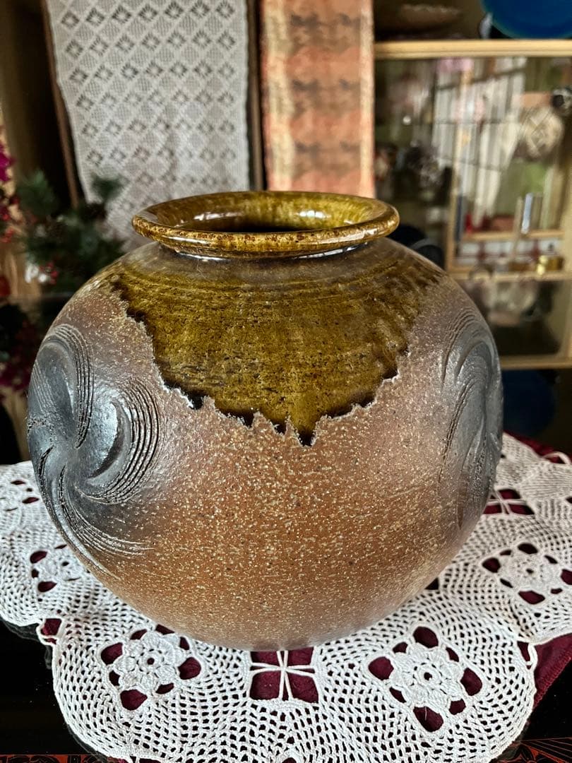 信楽焼 壺銘有 時代 古作 花器 花入 華道具 置物 古美術 在名 陶印 骨董