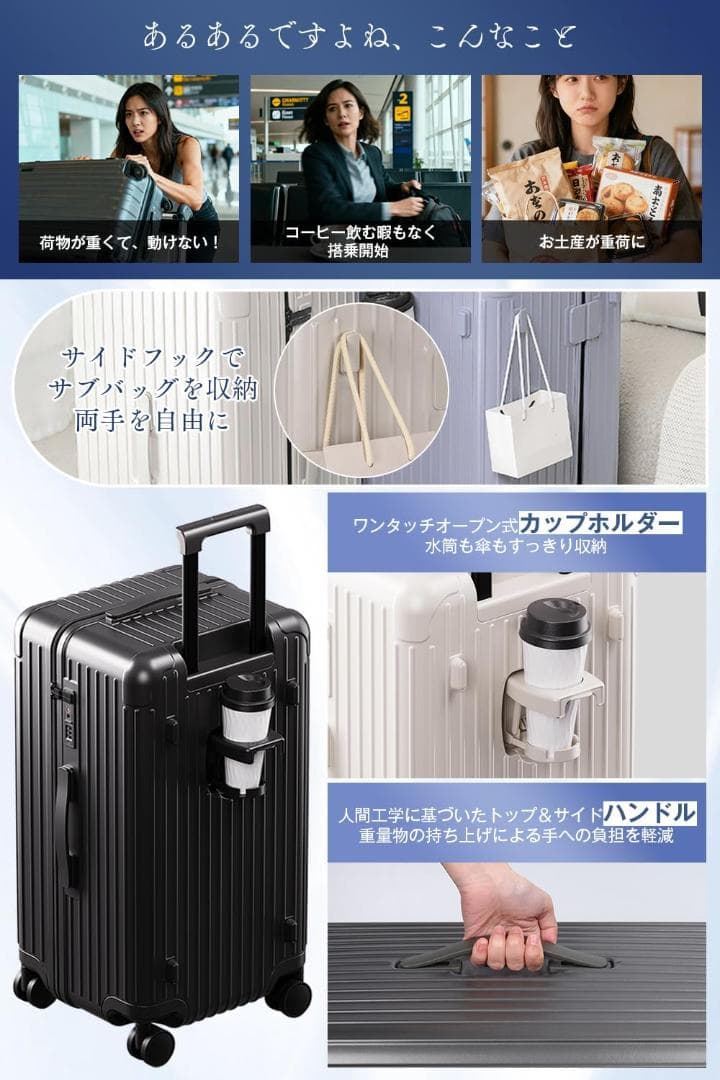 スーツケース Mサイズ 軽量 キャリーケース 多機能 キャリーバッグ 静音
