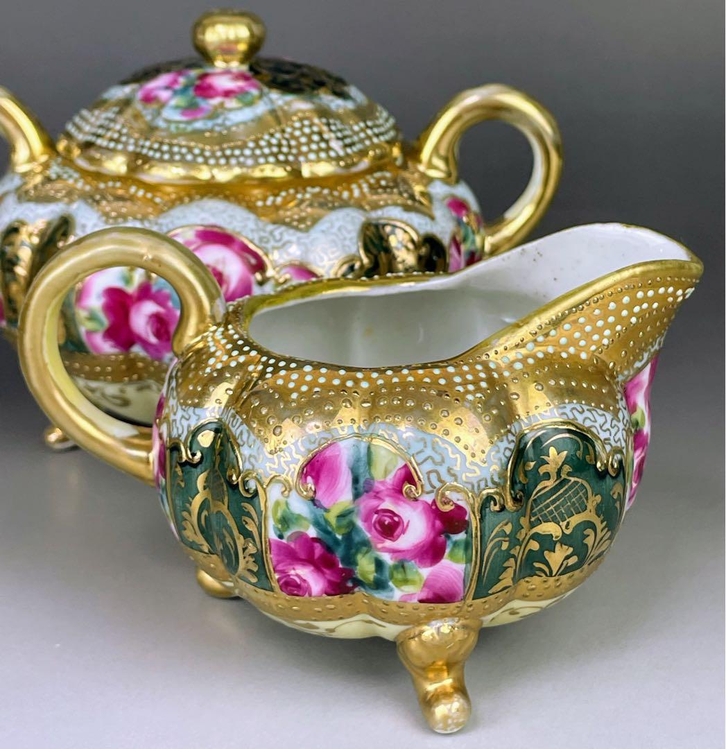 【専用】オールドノリタケ 薔薇紋 ビード盛り シュガーボウル クリーマー