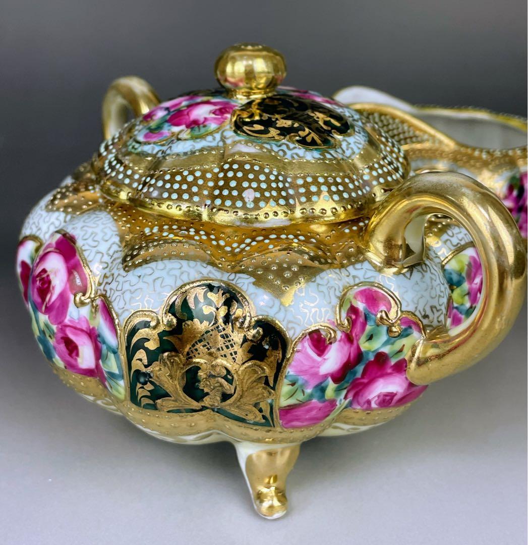 【専用】オールドノリタケ 薔薇紋 ビード盛り シュガーボウル クリーマー