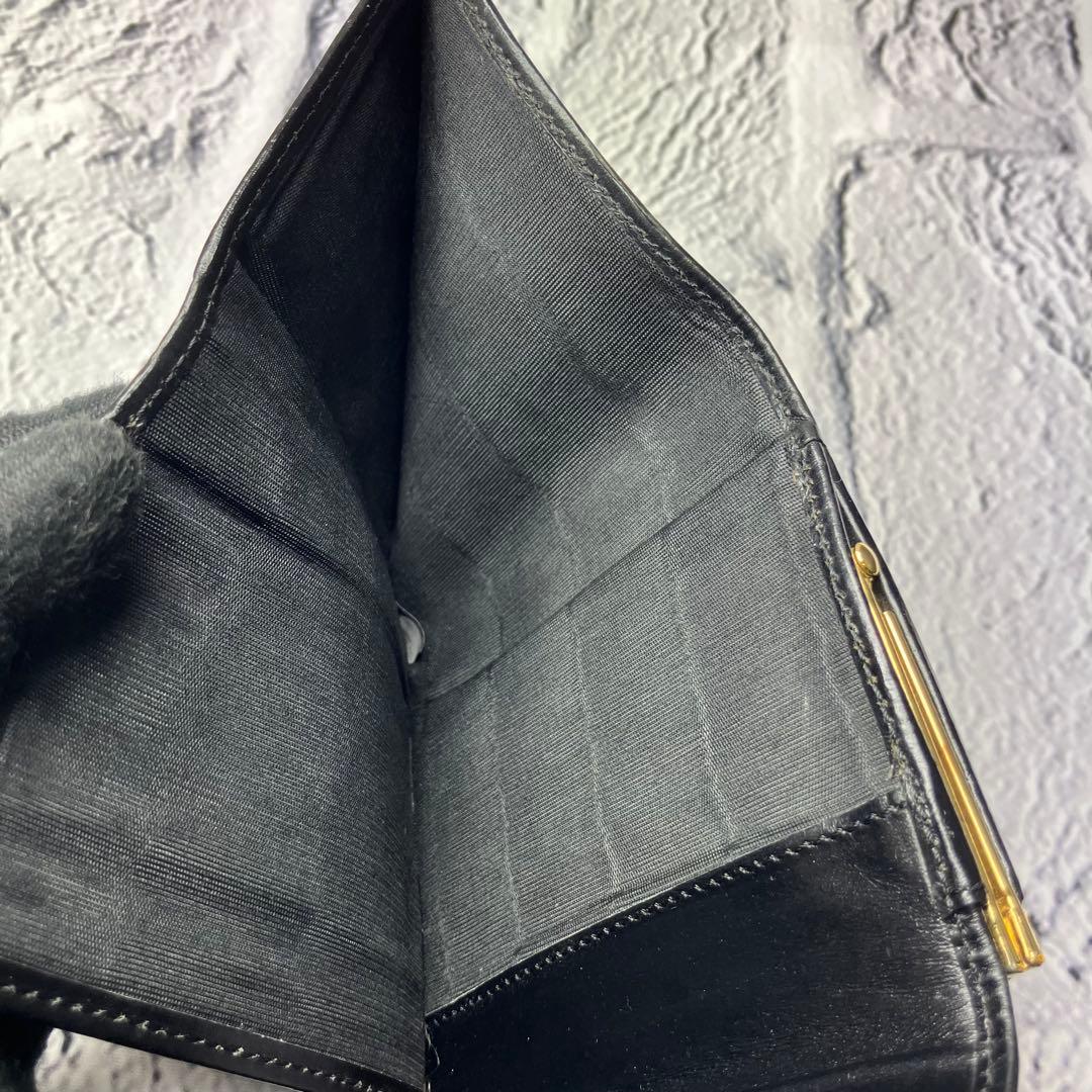 セリーヌ✨がま口 黒マカダム PVC レザー 本革 三つ折り財布