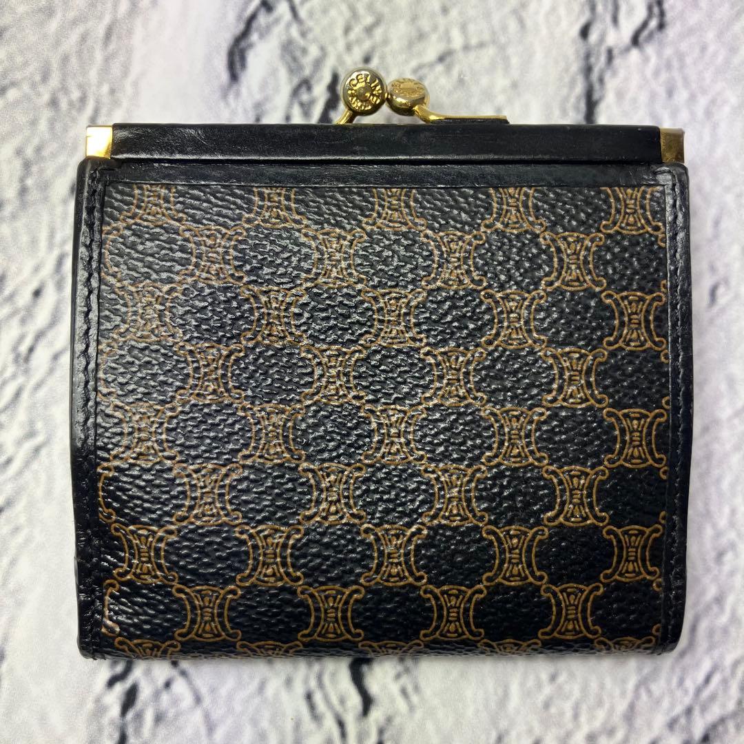 セリーヌ✨がま口 黒マカダム PVC レザー 本革 三つ折り財布