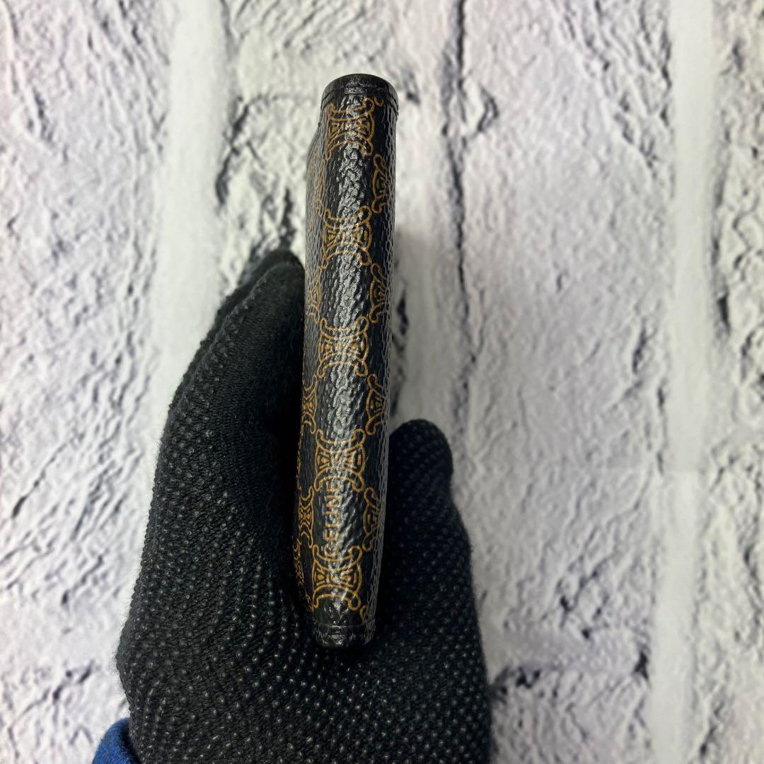 セリーヌ✨がま口 黒マカダム PVC レザー 本革 三つ折り財布