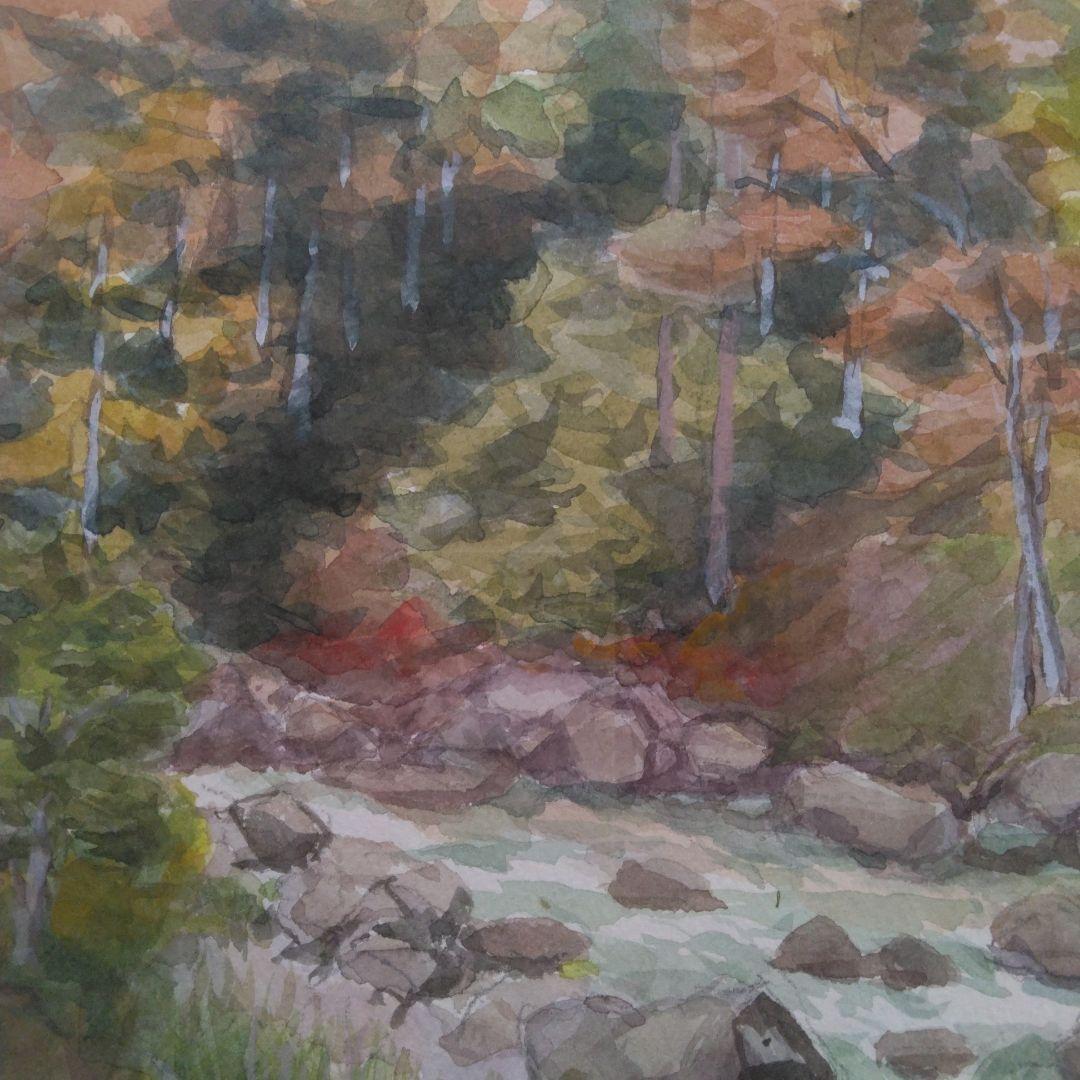 アート　フレーム　額縁　ゴールド　F6　水彩画　秋景　 額装済み　インテリア