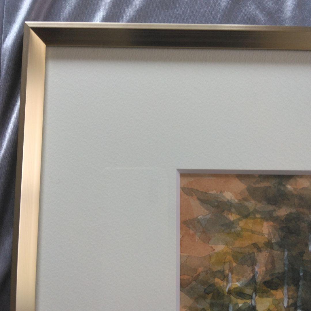 アート　フレーム　額縁　ゴールド　F6　水彩画　秋景　 額装済み　インテリア