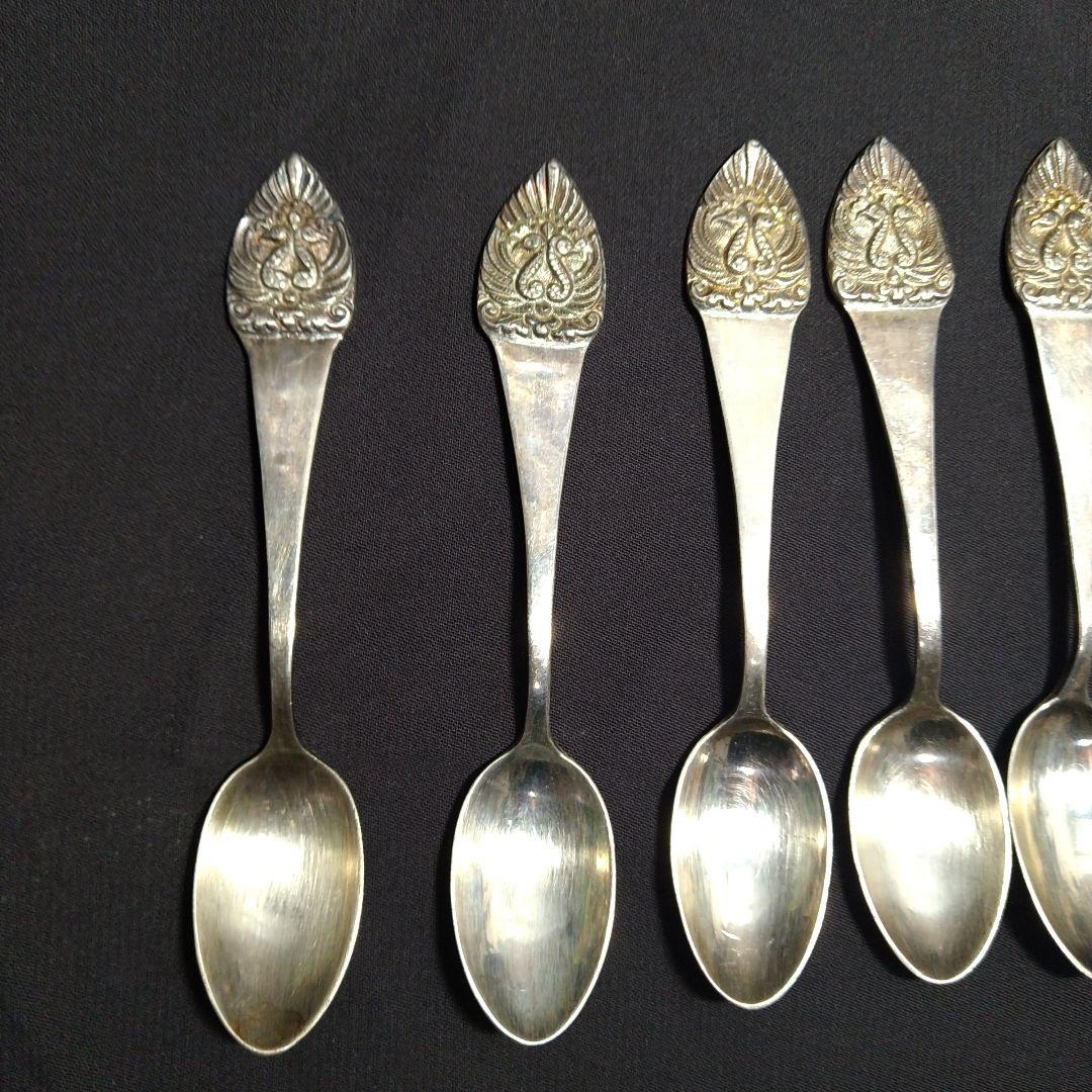 銀製　彫金　ハンドル付きバスケット　スプーン　セット