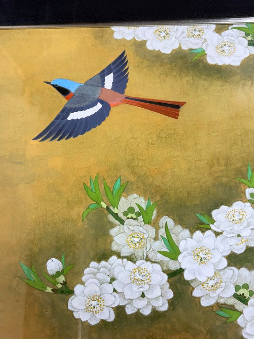 「春光」　土肥武雄　絵画　日本画　鳥　花