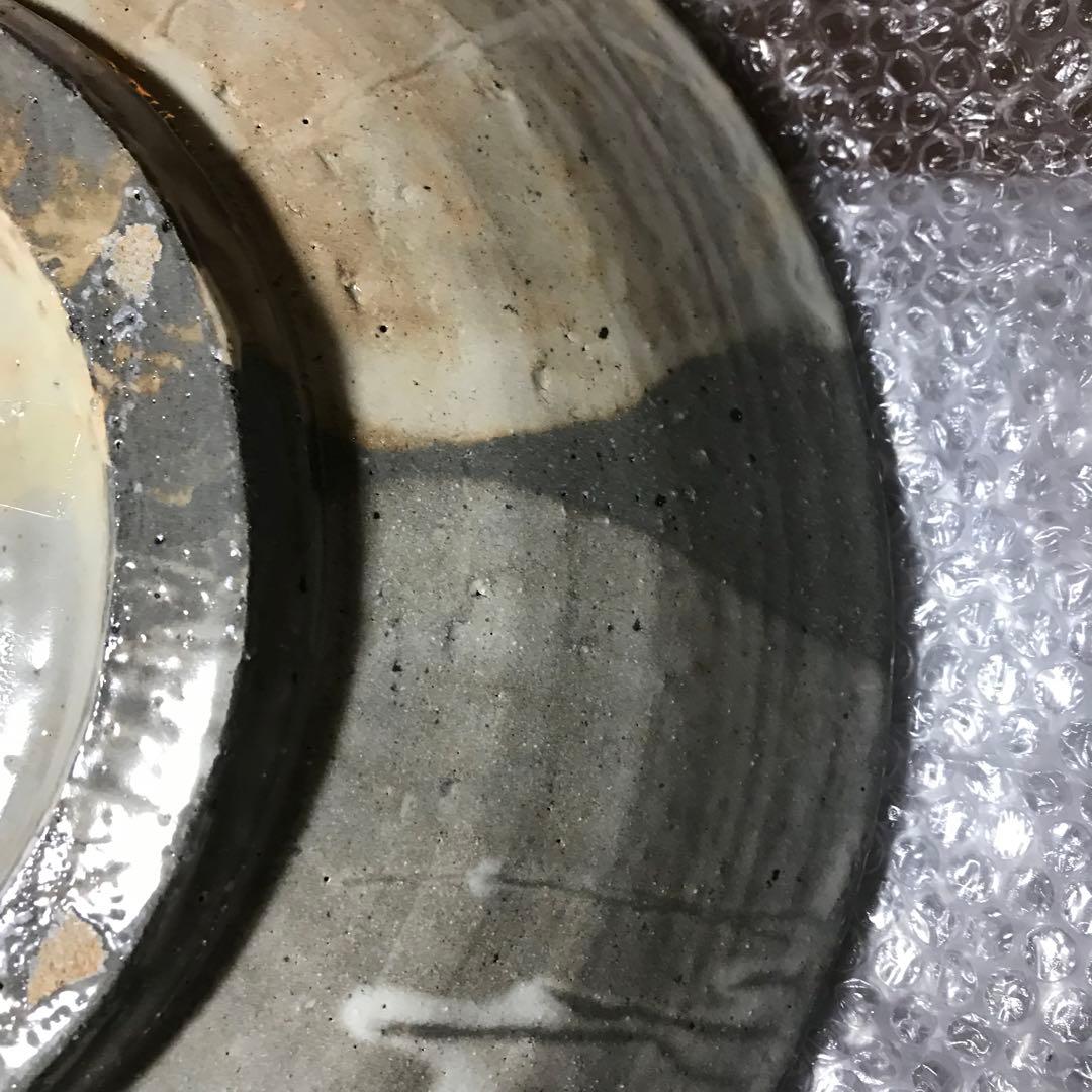 大皿　アンティーク　山上憲一　粉引貼草文大皿　直径41.5ｃｍ
