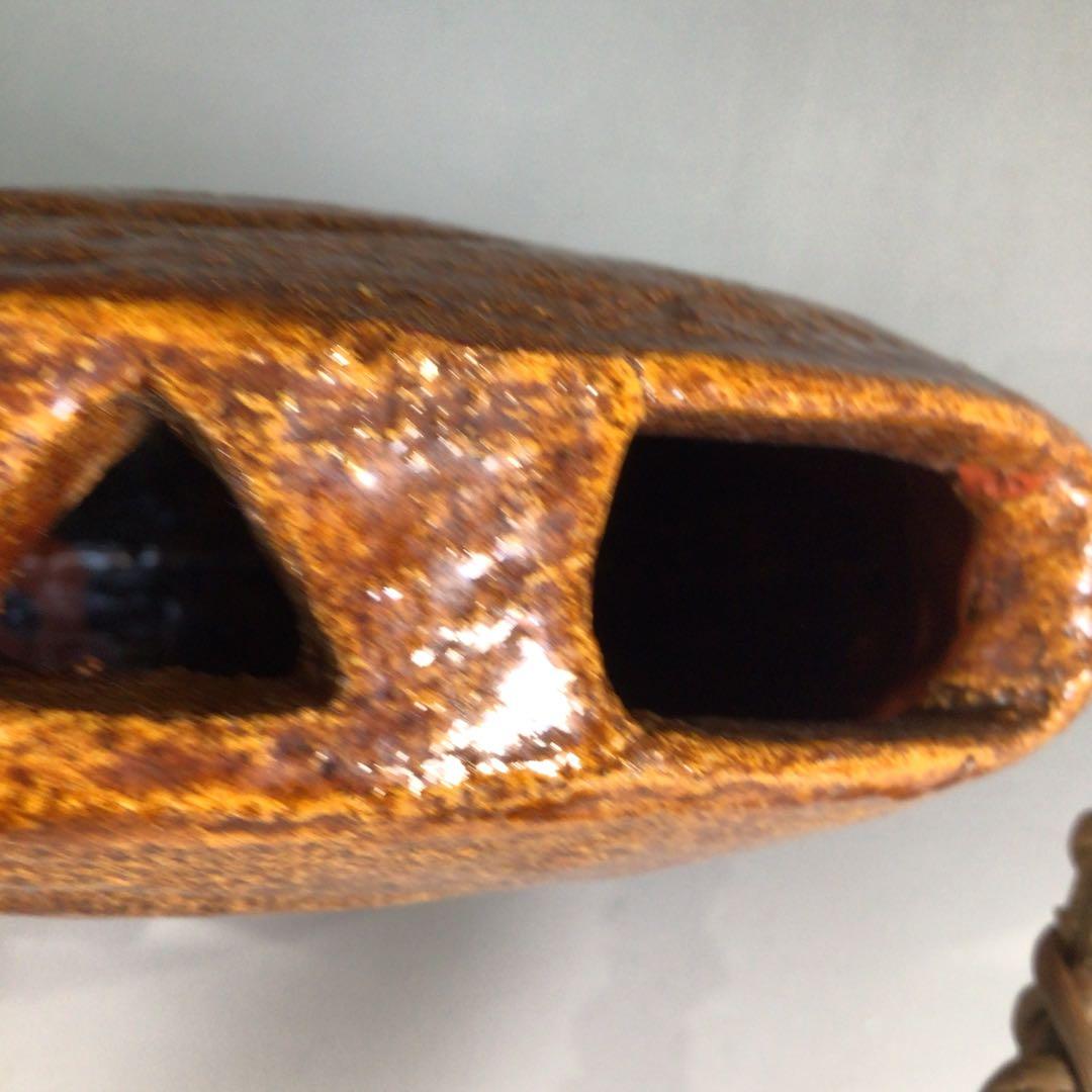 Ｐ２９６　花生　『大樋焼』『長阿弥窯　大樋研仁造』『銅鑼形花入』　共箱　花器