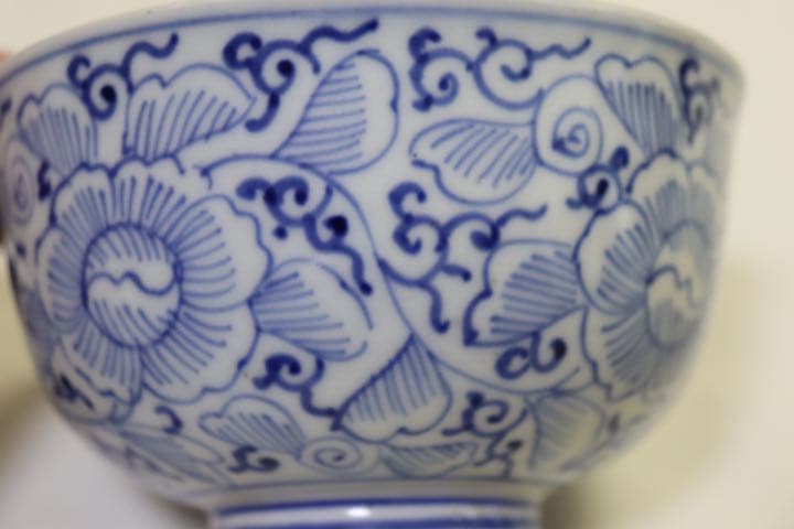中国　染付　お碗　宣徳年製銘　送料込み1102