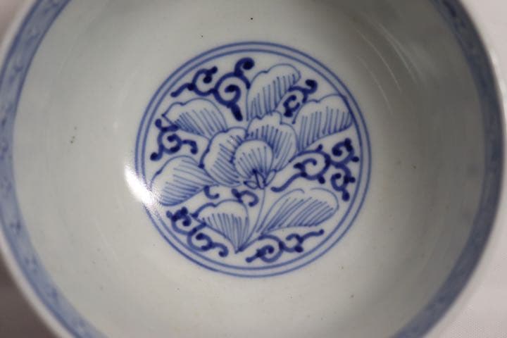 中国　染付　お碗　宣徳年製銘　送料込み1102