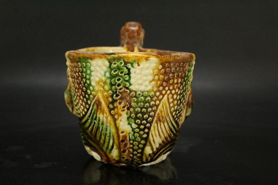 中国美術 唐三彩 獣面 杯 14cmx8cm(LC246)