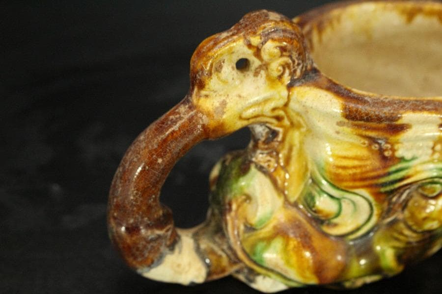 中国美術 唐三彩 獣面 杯 14cmx8cm(LC246)