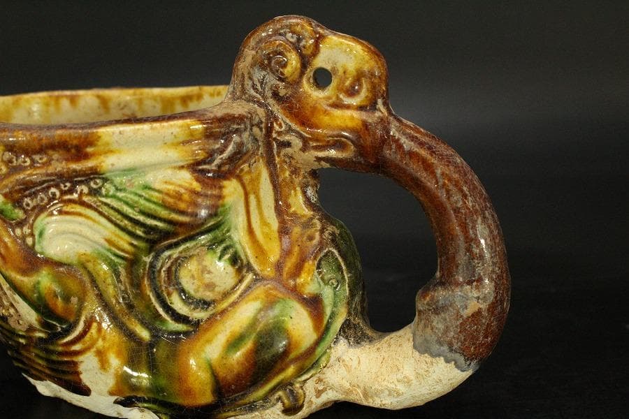 中国美術 唐三彩 獣面 杯 14cmx8cm(LC246)