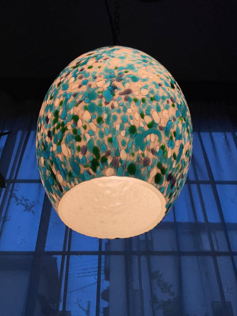 1960年代ヤマギワ・オリジナル「エッグ型ペンダントランプ」スターダストブルー