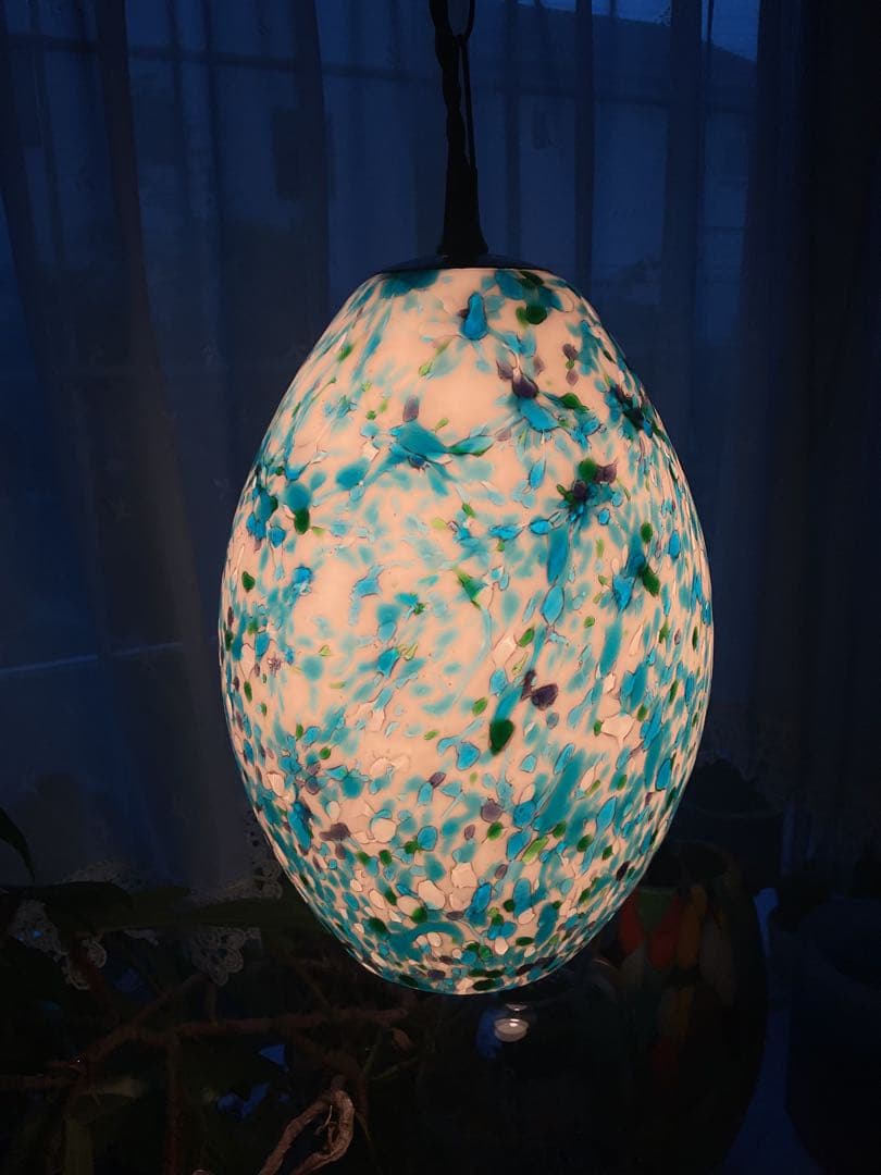 1960年代ヤマギワ・オリジナル「エッグ型ペンダントランプ」スターダストブルー