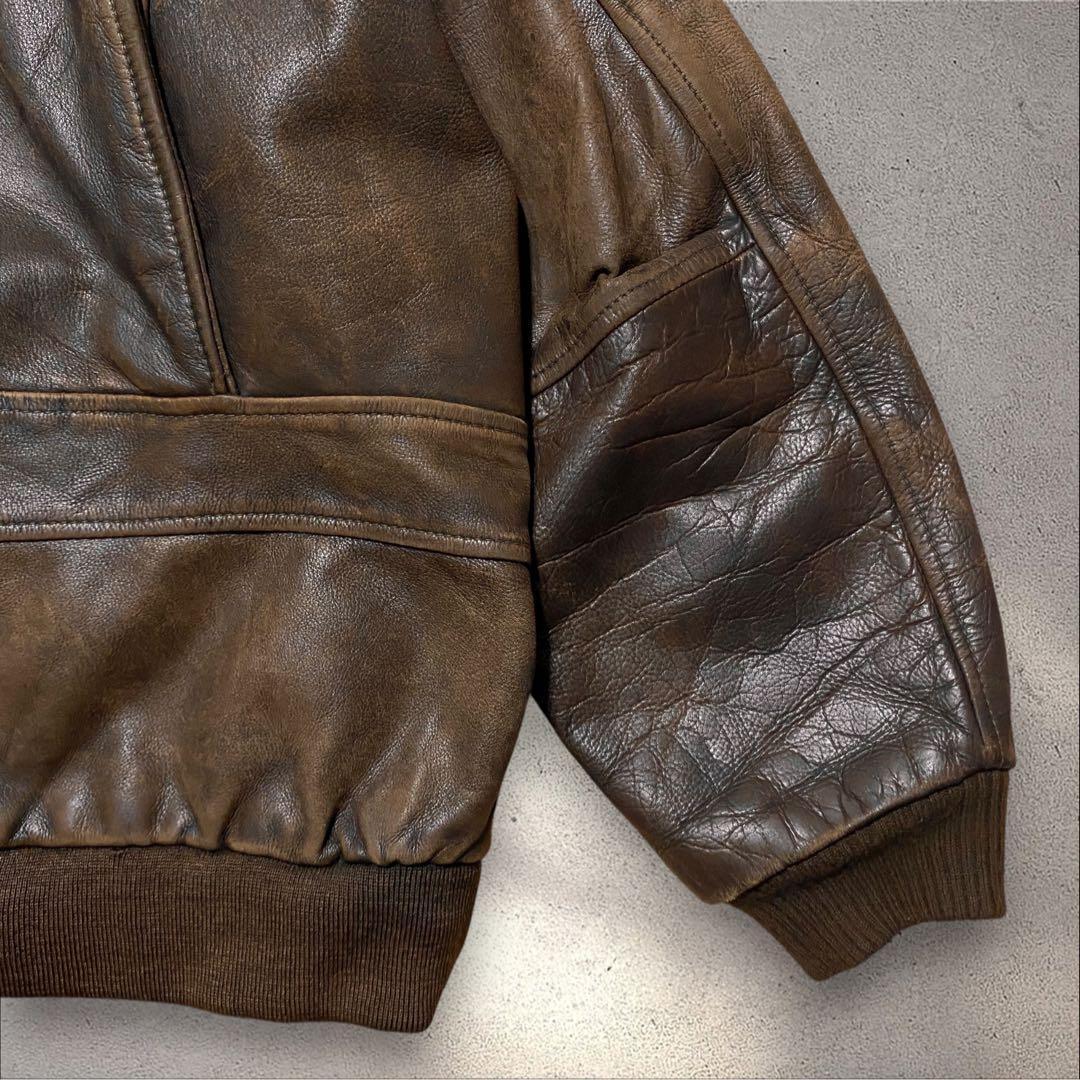 ヒロA2レザージャケットブラウンボンバージャケット短丈フライトヴィンテージ