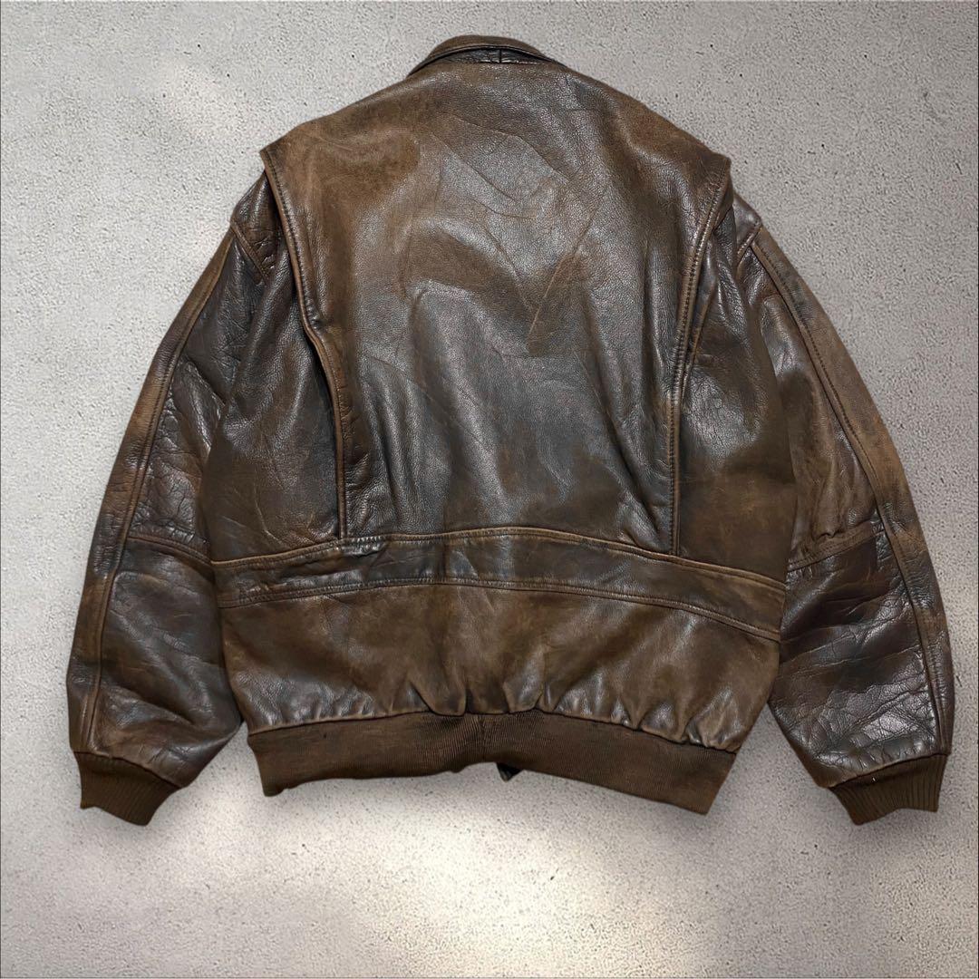ヒロA2レザージャケットブラウンボンバージャケット短丈フライトヴィンテージ