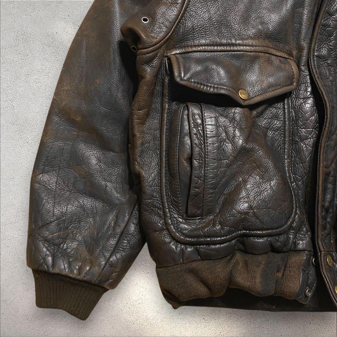 ヒロA2レザージャケットブラウンボンバージャケット短丈フライトヴィンテージ