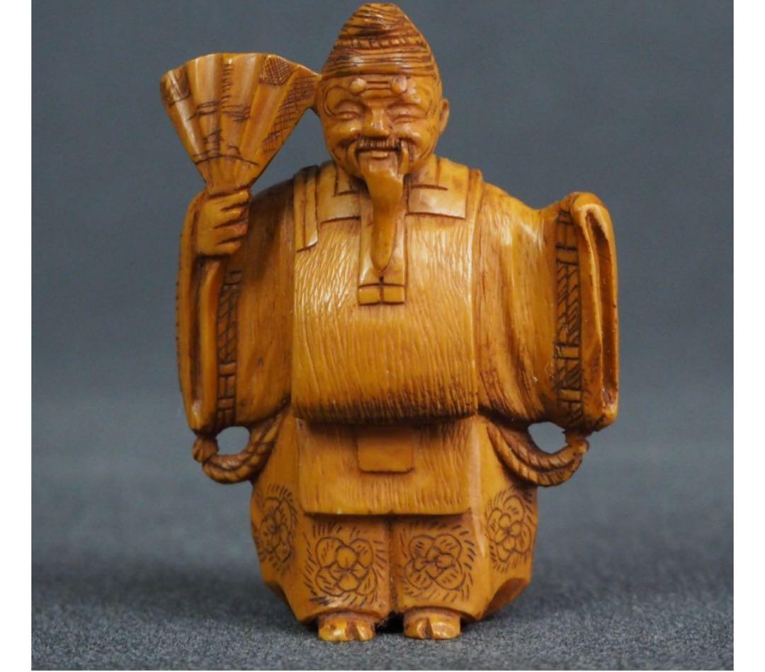 送料無料　時代物 根付 翁