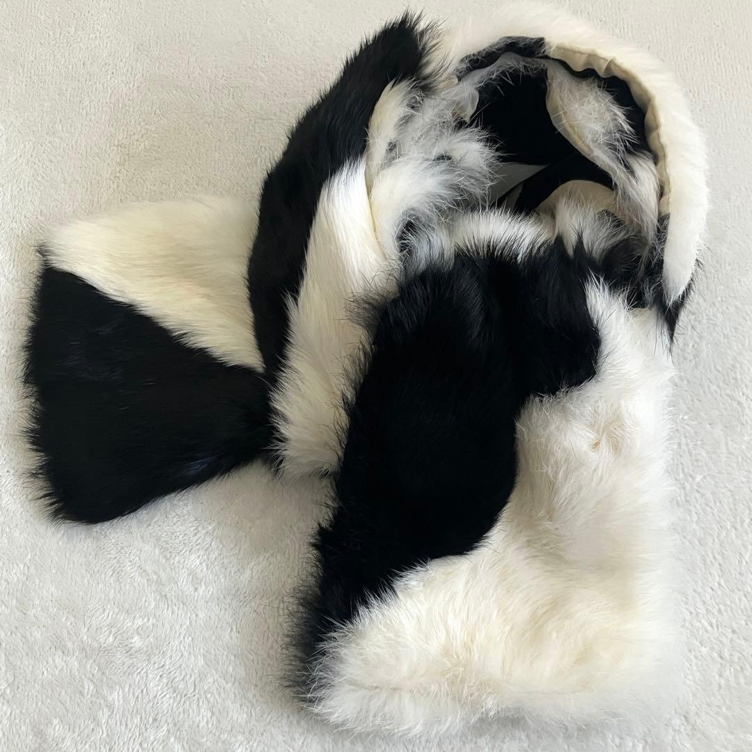 クリスチャンディオール ガリアーノ ラビットファーマフラー ブラック ホワイト