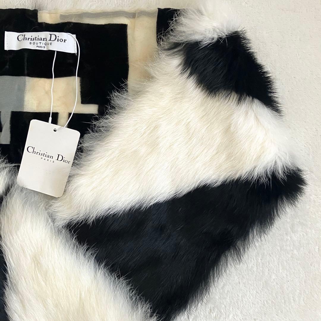 クリスチャンディオール ガリアーノ ラビットファーマフラー ブラック ホワイト