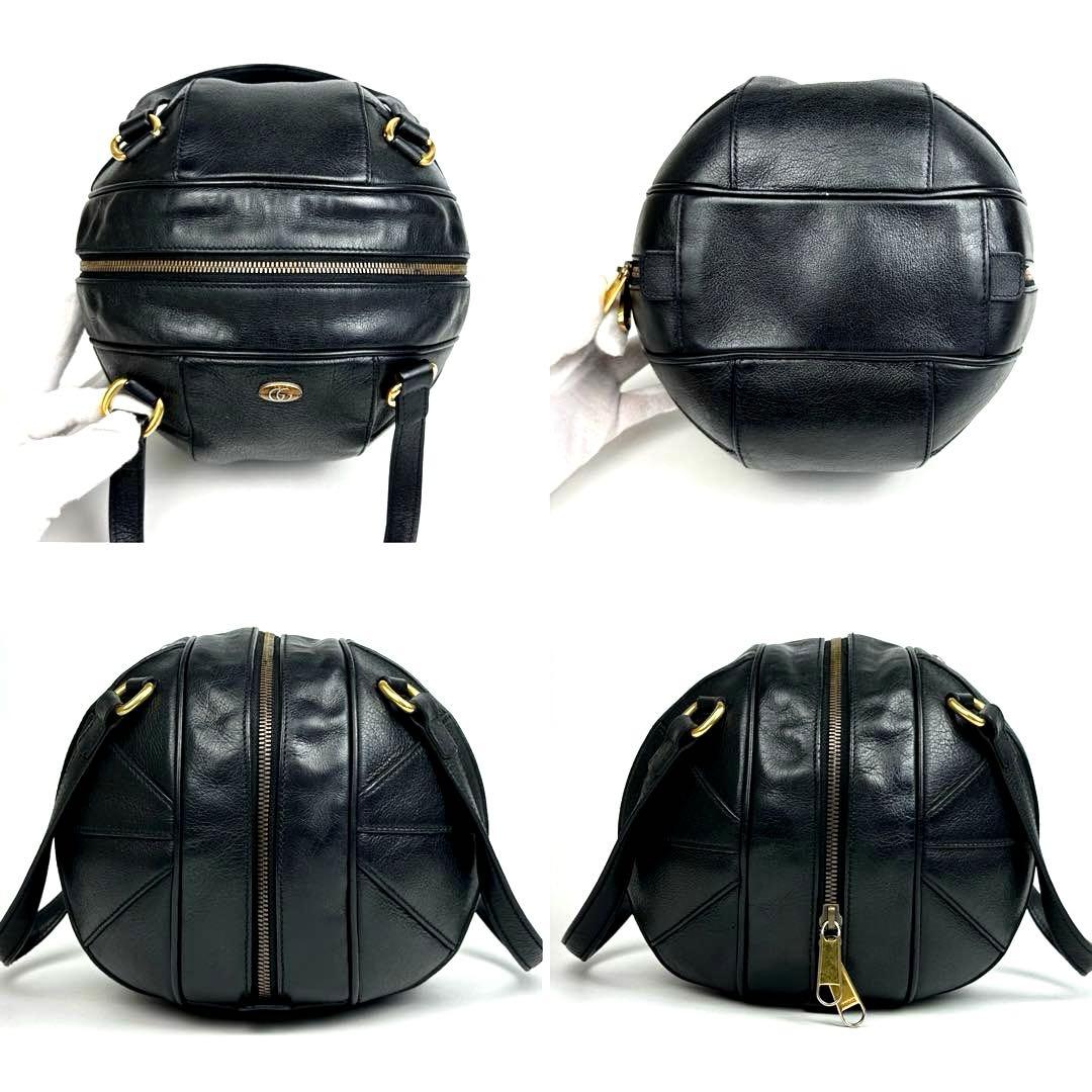 【美品】グッチ　バスケットボール　シェイプ　ハンドバッグ　マーモント　レザー　黒