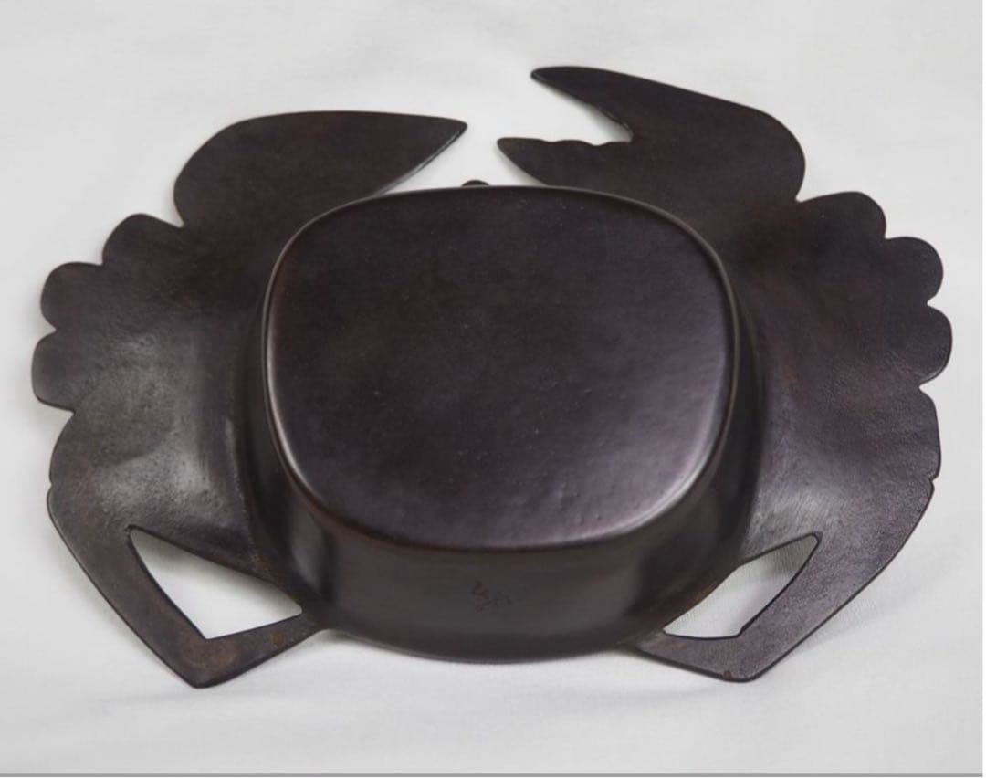 送料無料　作家物　蟹形古銅灰皿　未使用検/銀瓶鉄瓶茶托茶壺古錫玉川堂高岡佐渡銅器