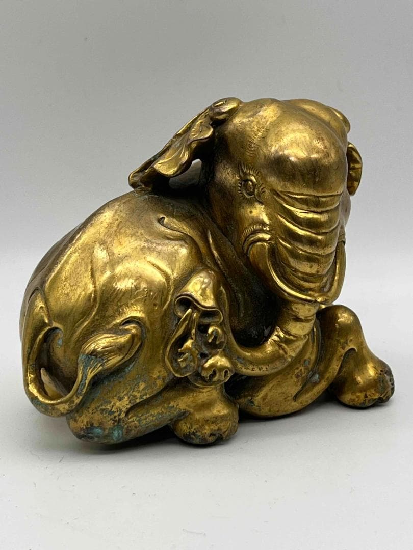 清時代　金銅象雕 鎮紙 文鎮　銅塗金　細密細工　神獣　蒐集家放出(F-80)