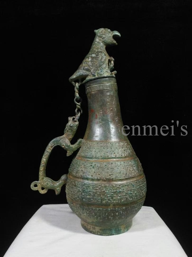 中国古美術 【戦国青銅器 鳥蓋瓠壺】青銅禮器 酒器 唐物 古玩 逸品 金工技術