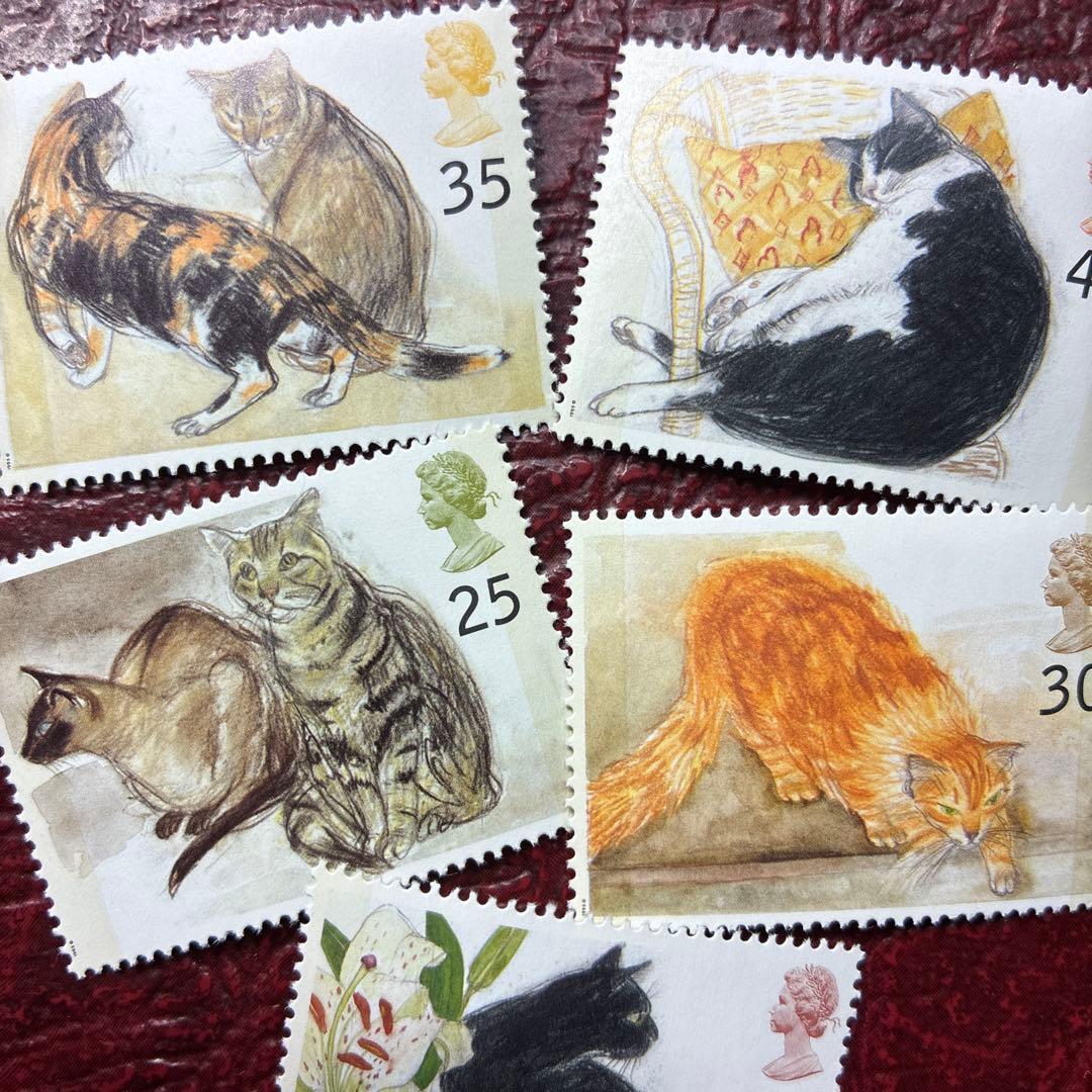 76842セール現品限　外国切手　イギリス発行ネコ5種揃