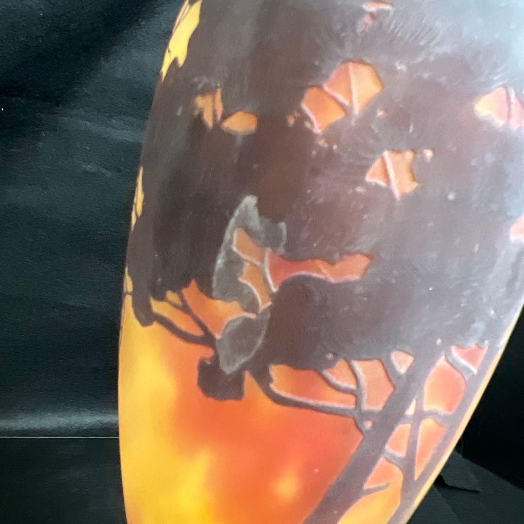 19世紀　ドーム・ナンシー　在銘　異色ガラス溶込酸化腐食彫花入　高さ約35.5㎝