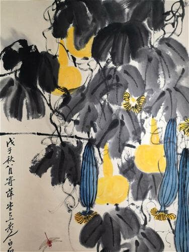 古董品 掛軸 唐物 唐本  【齊白石 】 紙本 肉筆 文房書画