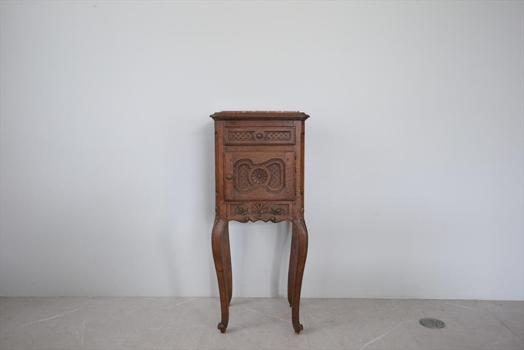 フランスアンティーク大理石キャビネット/ナイトテーブル机/飾り棚(82-132)