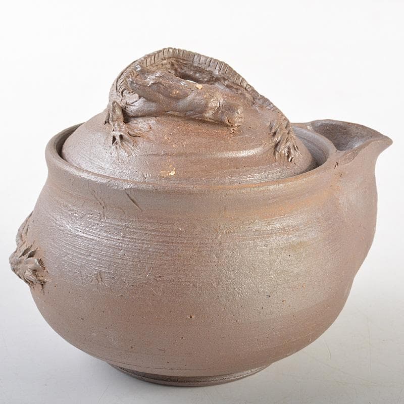 煎茶道具　備前焼　緒方一輝作　宝瓶　共布共箱　M　R7490