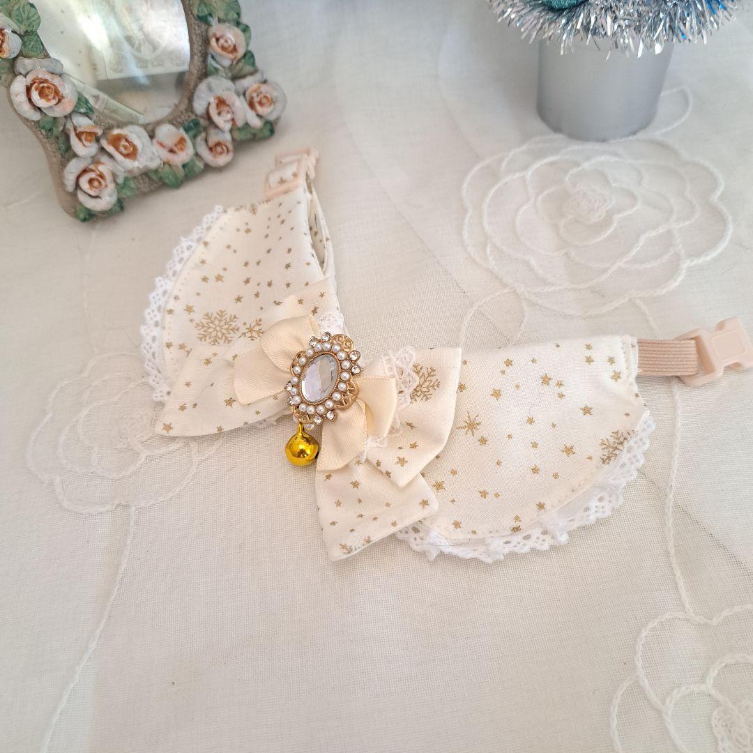 クリスマス限定、キラキラ星柄わんちゃん猫ちゃん用襟付き首輪